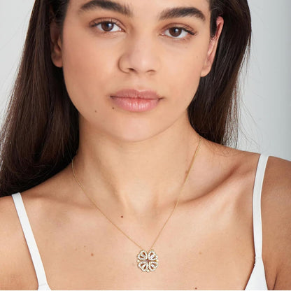 2 in 1 Four Leaf Clover Charm Lucky Necklace Heart Crystal Pendant