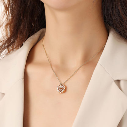2 in 1 Four Leaf Clover Charm Lucky Necklace Heart Crystal Pendant
