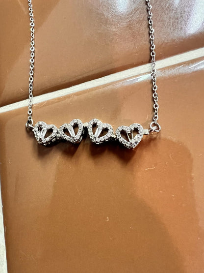 2 in 1 Four Leaf Clover Charm Lucky Necklace Heart Crystal Pendant