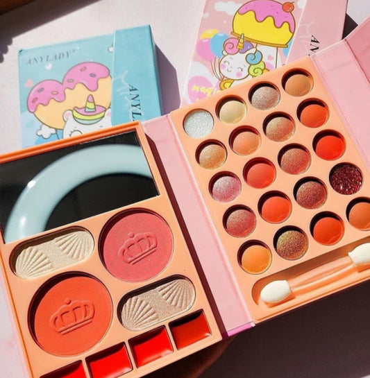 ANYLADY Unicorn Dream 2-in-1 Makeup Palette – 18 Color Eyeshadow, Blush, Highlighter & Lip Shades | Glitter & Matte Finish | Free Delivery